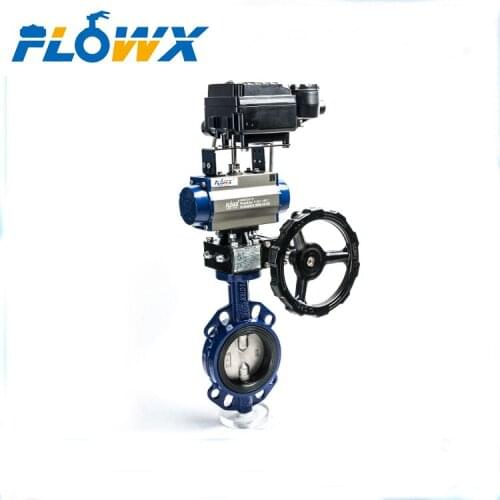 DN100 DN200 4inch 6inch Automatic Pneumatic Motorized Wafer Type Cast iron Butterfly Valve with reducing gear box