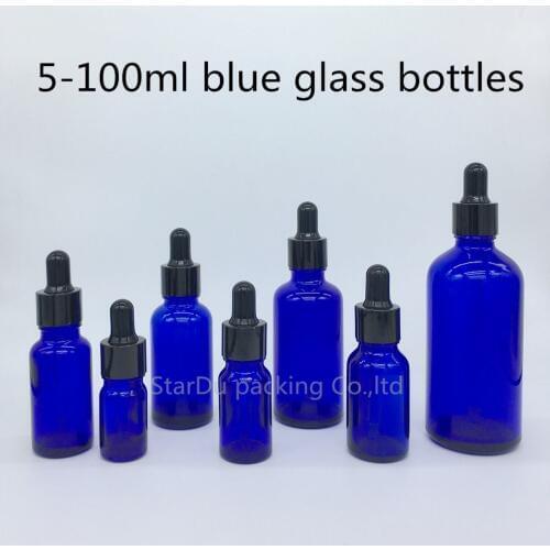 5ml, 10ml,15ml,20ml,30ML,50ml,100ml blue Glass Bottle With black Dropper Essential Oil Bottle , blue Perfume bottles