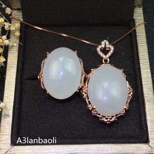 KJJEAXCMY Boutique jewels 925 pure silver inlaid natural white jade female 2 suit plated 18k rose gold