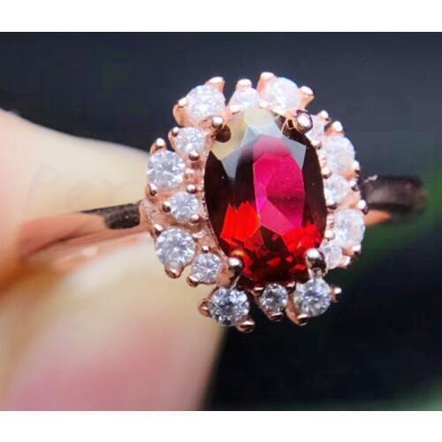 Natural garnet ring Free shipping Natural real garnet 925 sterling silver 5*7mm 1ct gemstone Manufacturer #FM18070111