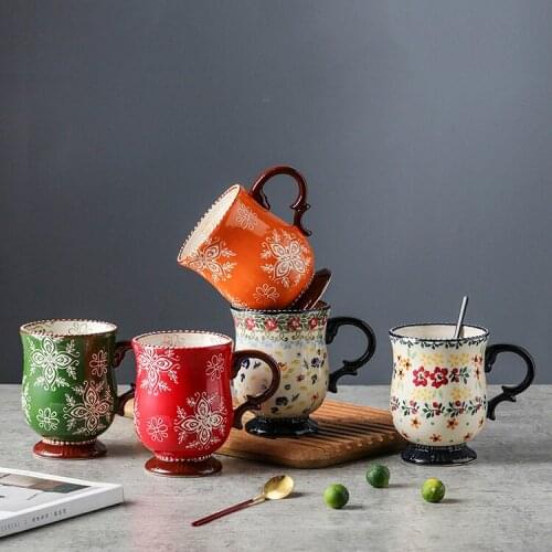 500ml Hand Painted Japanese Ceramic Mug Household Water Cup Creative Oatmeal Breakfast Cup Coffee Water Bottle