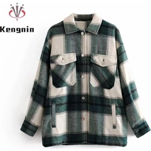 European Style Women Jackets 2021 Spring Autumn Lazy Chic Plaid Ladies Thick Outerwear Loose Shirt Female Basic Coats KE921