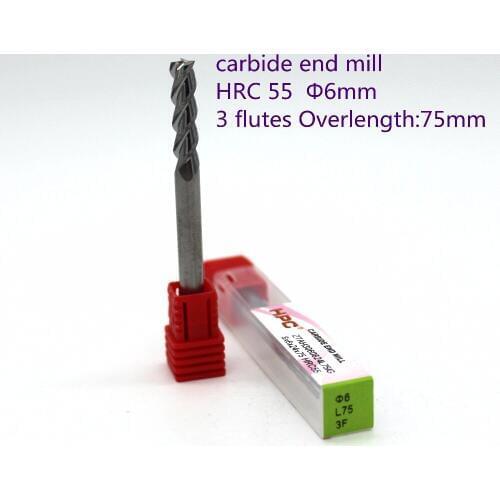 Blade diameter 6mm overlength:75mm of 3 flutes flat HRC55 carbide end milling tungsten knife CNC machine tools mills cutter