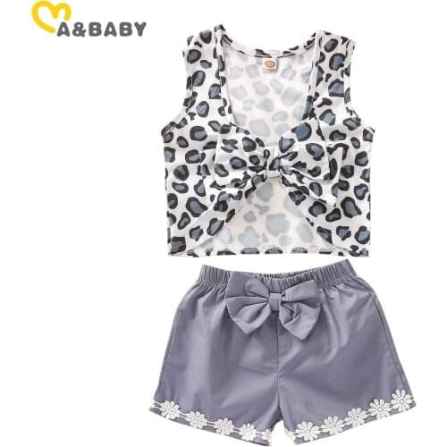 Ma&Baby 0-3Y Summer Newborn Infant Baby Kid Girls Leopard Clothing Bow Vest Tops Lace Shorts Clothes Set Outfits