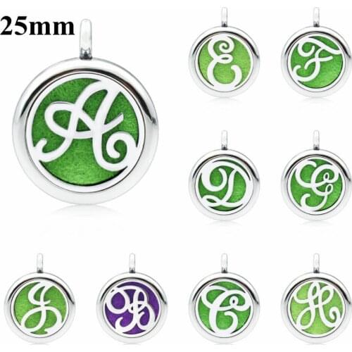 English alphabet letters A-Z 25mm Aromatherapy Locket Perfume Essential Diffuser Locket pendant As Gift (free chain & 5pads)