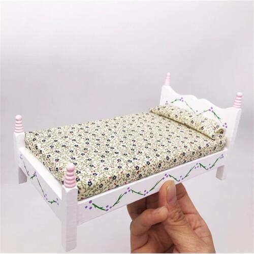 Mini Bed for Girls Dolls Dollhouse Bedroom Miniature Furniture white Color Toy For children Doll house Pretend Play Toy