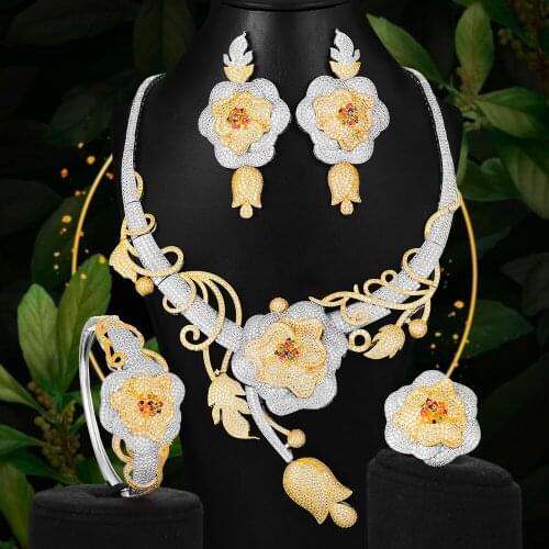 Blanchette Fashion Gorgeous Flower Female Aristocratic Wedding Banquet Necklace Set Africa India Dubai Exclusive Zircon Jewelry
