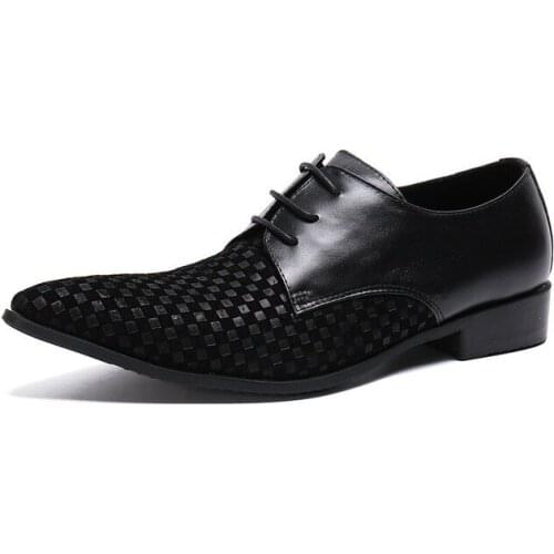 Brogues Genuine Leather Business Casual Shoes Italy Fashion Formal Wedding Oxford Groom Shoes Men Pointed Black Adult Shoes