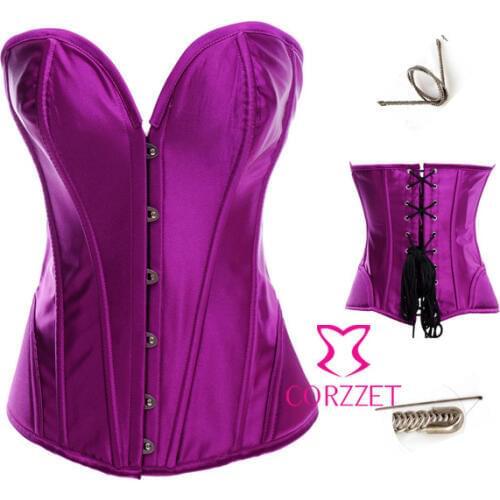 New 2014 Corsets Women Purple Satin Bustiers(S M L X XXL)Hot Shaper Body Steel Boned Skeleton Overbust Sexy Corset Top Corselet