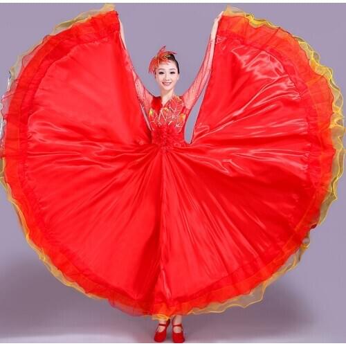 2020 New Flamenco Costumes For Women Elegant Big Swing Ballroom Dance Performance Clothes Gypsy Dress Female Rave Outfit VO1050