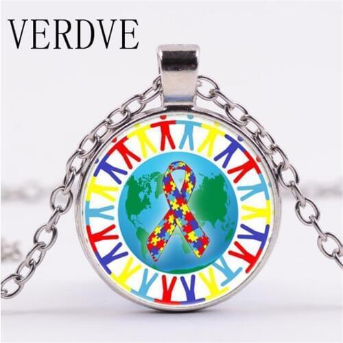 VERDVE AliExpress Hot Selling Child Autism Time Gem Pendant Necklace Wholesale