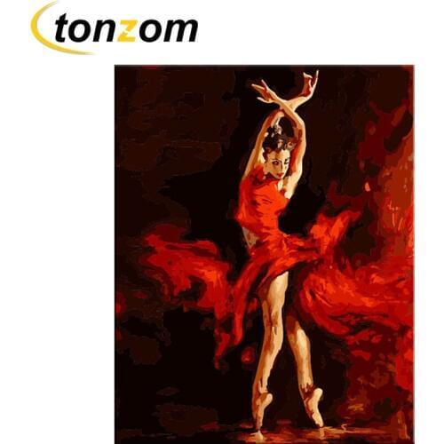 New Paint by Number Kits - Dancer Ballet Ballerina Red Fire Girl 16x20 inch - DIY Painting by Numbers for Adults Beginner Kids