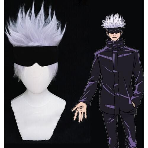 Anime Comic Jujutsu Kaisen Cosplay Wigs Gojo Satoru Cosplay Wig Synthetic Wig White Short Straight Hairs Cosplay Accessory