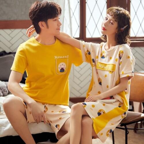 Couple Pajamas Set Women Mens Cotton Pajama Set Couples Short Sleeve Sleepwear Homewear Pj Unisex Pyjamas Plus Size M-3XL