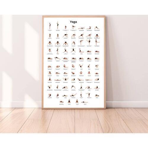 Yoga Chart Primary Pose Beginner Woman Gym Canvas Poster Prints Wall Art Painting Gym Decoration Picture Home Decor Yoga Gift