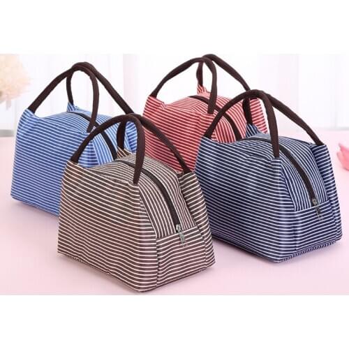 Striped Bento Bag Insulation Bag Oxford Waterproof Large Picnic Bag Striped Ice Bag