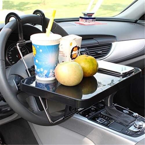 Portable Hanging Laptop Trays Auto Lunch Desk Steering Wheel Mate Foldable Vehicle Back Seat Table for Food Drink Notebook Cup H