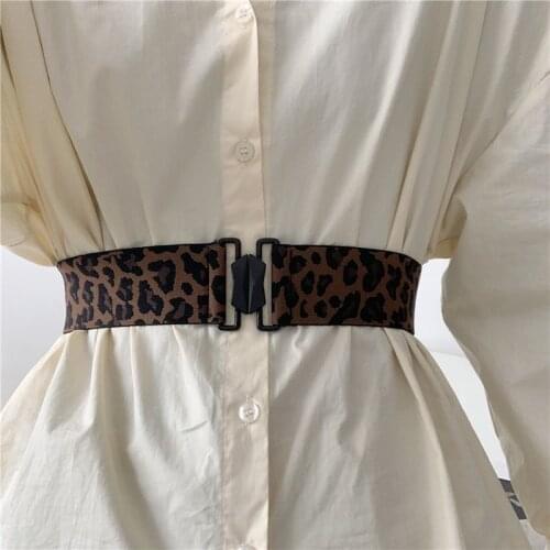 New Design Elastic Leopard Waistbands For Dress Black Wide Stretch Waist Seal Woman Fashion Gold Buckle Belts Coat Party Gifts