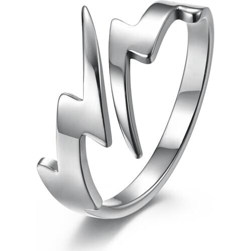 Simple Lightning Opening Rings Stainless Steel Band Ring Finger for Men Boy Fashion Charm Jewelry