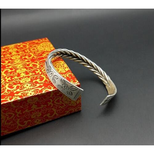 Handmade Miao silver folk wind roll silk bracelet exquisite lily flower multi layered Bracelet elegant retro Bracelet Gift