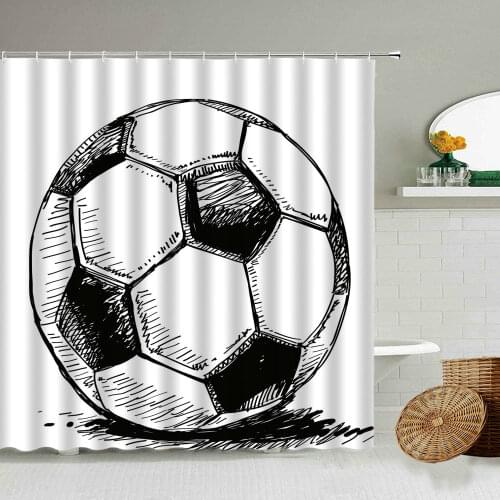 Sports Theme Shower Curtain Basketball Football Creative Design Boy Bathroom Accessories With Hook Waterproof Screen Washable