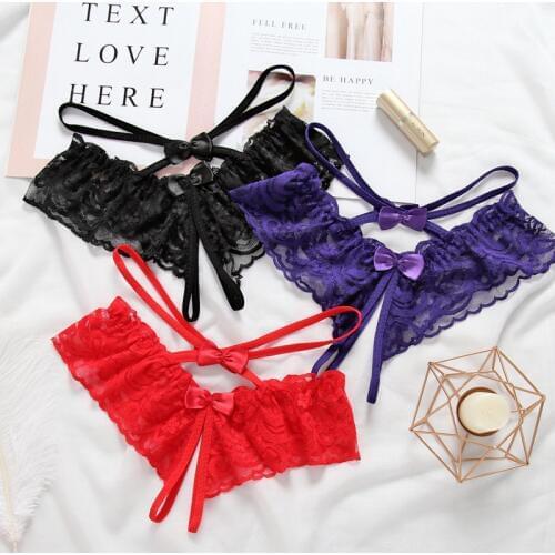 Crotchless G-string Sexy Lingerie Babydoll Sexy lace Thong Hot Erotic Underwear Costumes Hollow Out Open Crotch panties lingerie