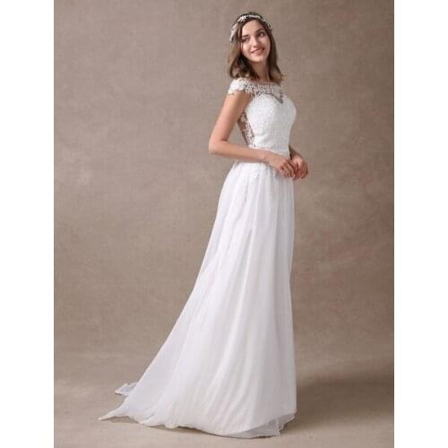 Wedding Dresses Ivory Lace Chiffon Beach Bridal Dress Sweetheart Neckline Illusion Sleeveless Summer Wedding Gowns With Train