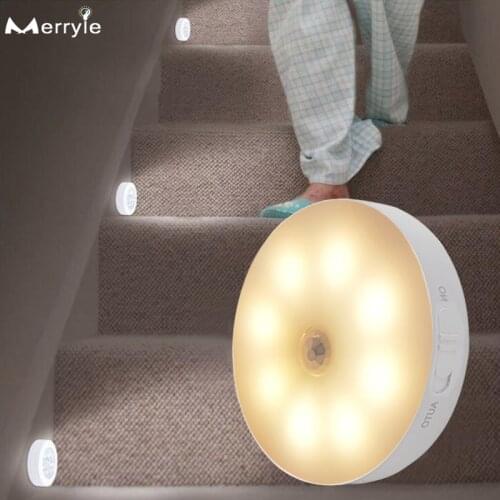 8 Beads USB Recharge LED Motion Sensor Night Light with Switch PIR Infrared Sensor Cabinet Closet Wall Lamp for Home Bedroom