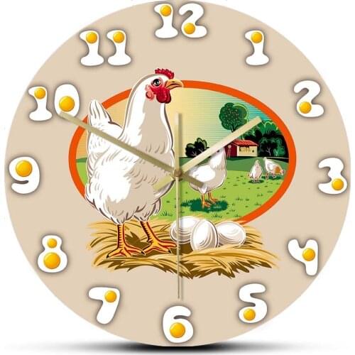 Fresh Eggs Hen Chicken Coop Kitchen Wall Clock Hennery Sign Animals Art Décor Chicken Farm Hanging Clock Wall Watch Farmers Gift