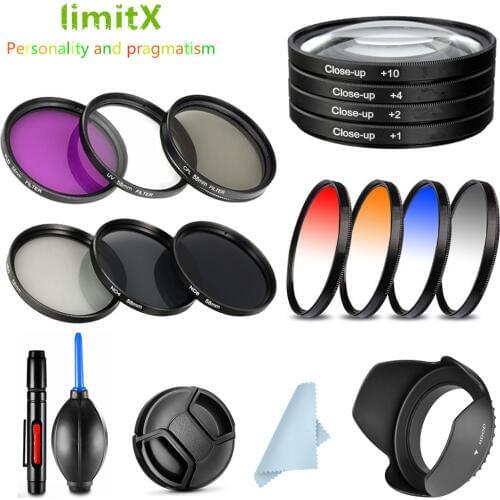UV CPL ND FLD Graduated Close Up Filter & Lens Hood Cap for Canon EOS 1300D 3000D 2000D 4000D Rebel T7 T100 with 18-55mm lens