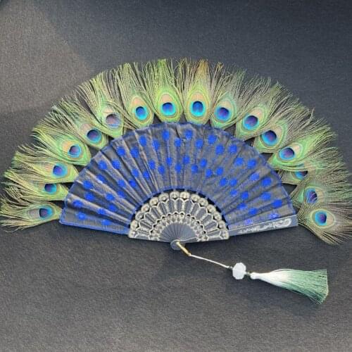 Peacock Feather Fan Plastic Folding Retro Style Hand Fan Art Craft for Wedding Party Ball Costume Dancing Home Decoration