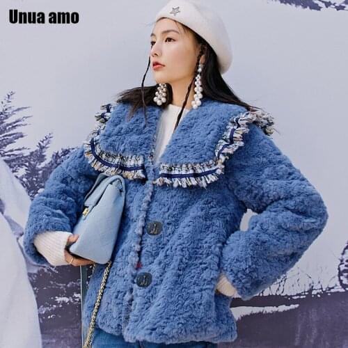 Unua amo Artificial Fur College Style Navy Collar Women Winter Plush Coat Fashion Loose Warm Outwear Female Faux Fur Jacket