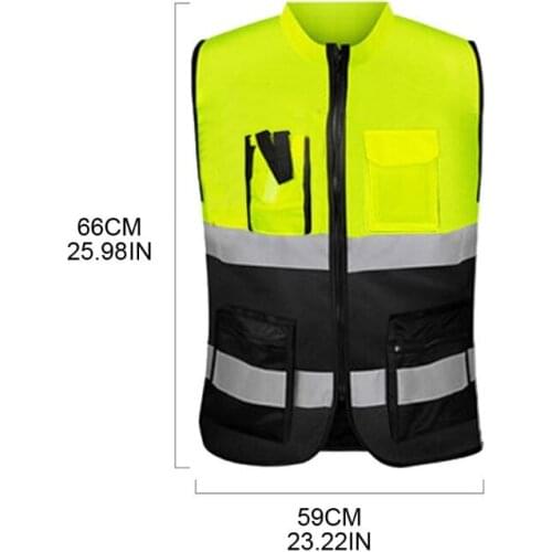 652F Multi-pockets High Visibility Zipper Front Safety Vest with Reflective Strips