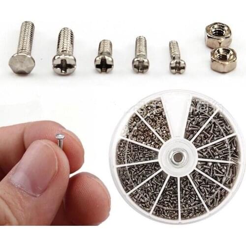 1Box (600pcs) 12 Kinds of Small Screws Nuts Assortment Kit M1 M1.2 M1.4 M1.6 screw for Watches Glassess Repair Tools tornillos