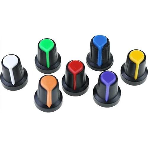 10PCS/LOT 6mm Shaft Hole Dia Plastic Threaded Knurled Potentiometer Knobs Caps