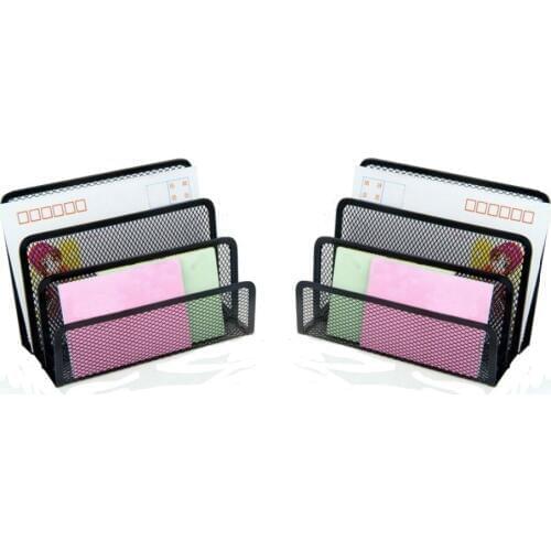 2 pcs Black 3-Section Mesh Letter Note Paper Business Card Collection Holder Sorter Desk Organizer (2 Black Mesh Holder)