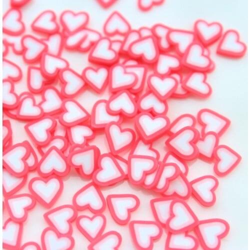 2000pcs little pink and white Sweet heart Polymer Clay Slice Nail Decoration UV Gel Tips 6mm