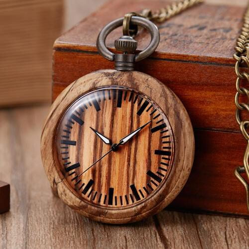 2020 Open Face Pocket Watch Colorful Wooden Pendant Watch Quartz Analog Chain Watches reloj de bolsillo hombre