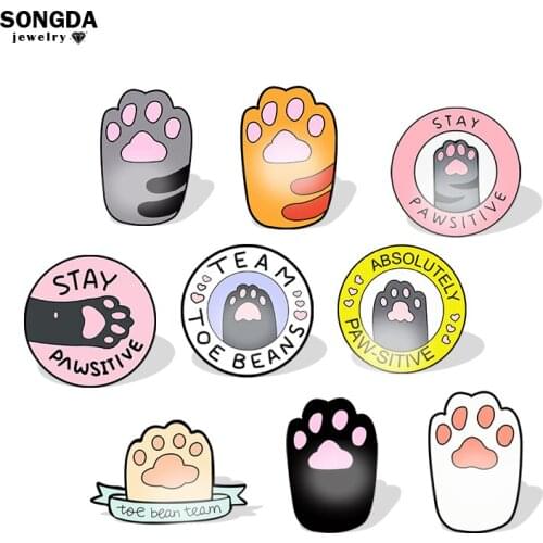 Cats Club Acrylic Pin Cat Paw Badge Kitten Brooches Cute Animals Clasp Pin Bags Clothes Lapel Pin Jewelry Gifts for Kids Friends