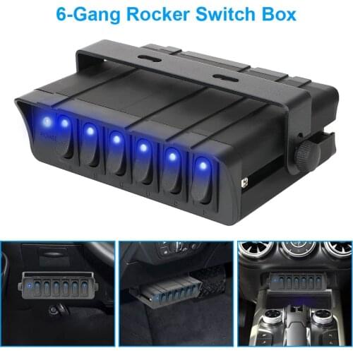 6 Gang Toggle Controller Panel 12V Rocker Switch Box With LED Light Indicator For Truck JEEP Offroad RV Aluminum