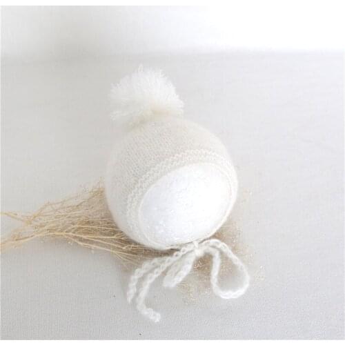 White Newborn Mohair Hat Photography Props Baby Girl Handknit Soft Bonnet Photo Props Newborn Baby Hat