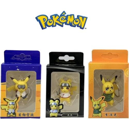 Anime Pokémon Pikachu COS Naruto Tenten Rock Lee Hyūga Neji Captain America GK 14CM Movable Model Keychain Schoolbag Accessories