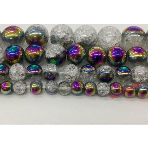 One Side Plated Colorful Rainbow White Snow Cracked Crystal Natural Stone Beads For Jewelry Making DIY Bracelet Necklace