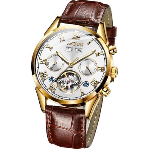 JSDUN Top Brand Mens Mechanical Watch Sapphire Automatic Watch Mens Leather 30 ATM Waterproof Classic Watch 8908