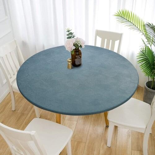 Elastic Edged Vinyl Fitted Tablecloth Indoor Outdoor Round Vinyl Oil Waterproof Wipeable Table Cover Coffee Table Protector