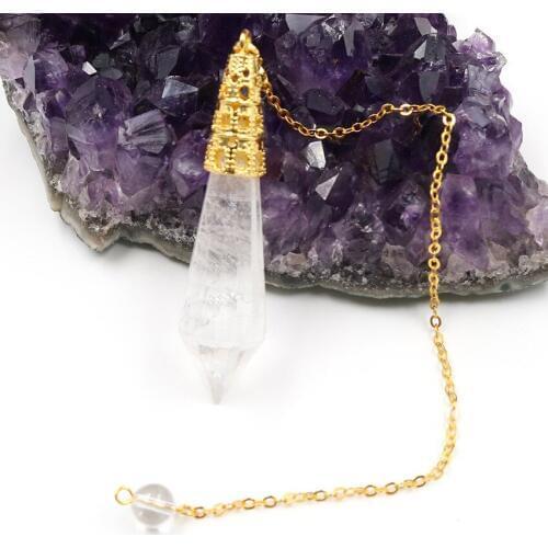 FYJS Unique Light Yellow Gold Color Hexagon Prism Section Natural Rock Crystal Pendant Link Chain Jewelry