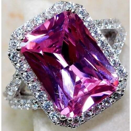 Exquisite Pink Large Crystal Wedding Rings for Women Romantic Engagement Anniversary Classic Design Silver Plated Ring Jewelry