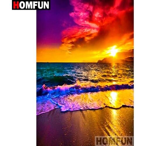 HOMFUN Diamond Painting "Seaside sunset" DIY 5D Diamond Embroidery Sale Full Set Rhinestone Cross Stitch Home Decor A09242