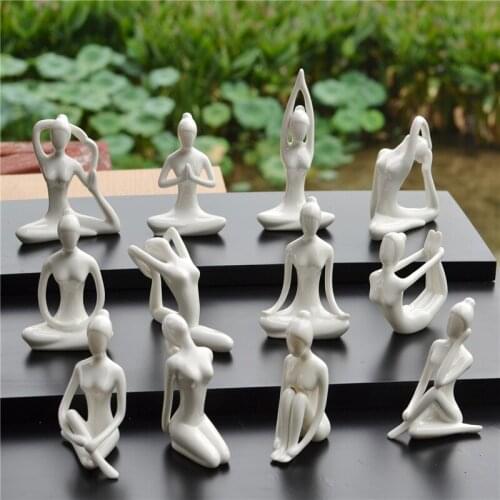 Ceramic Abstract Art Different Yoga Poses Figurine White Porcelain Minimalist Creative Yoga Girl Statue Home Decor Ornaments