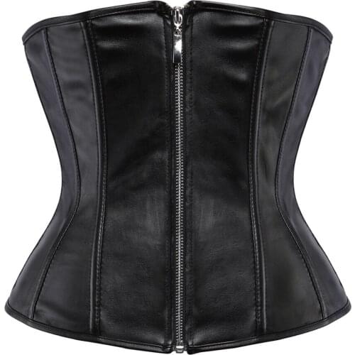 Zipper Pu Leather Underbust Corset